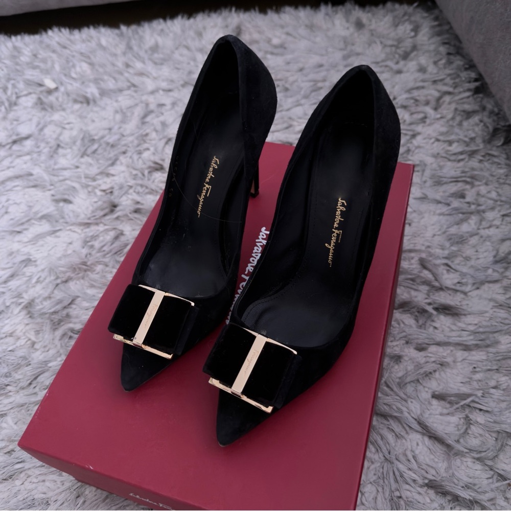 Salvatore Ferragamo Black Heels with Gold Accent